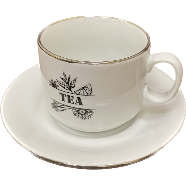 Чайная пара TEA COFFEE (фарфор. чашка 220мл. с блюдцем, платин, чай черн.5х2г+кофе 30г Тон.помол)