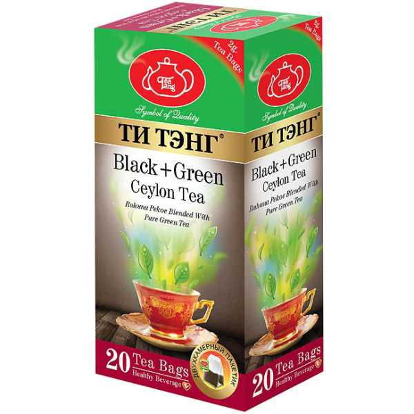 Королевский + Рухуна смесь зеленого и черного чая 20 пак. по 2 г.